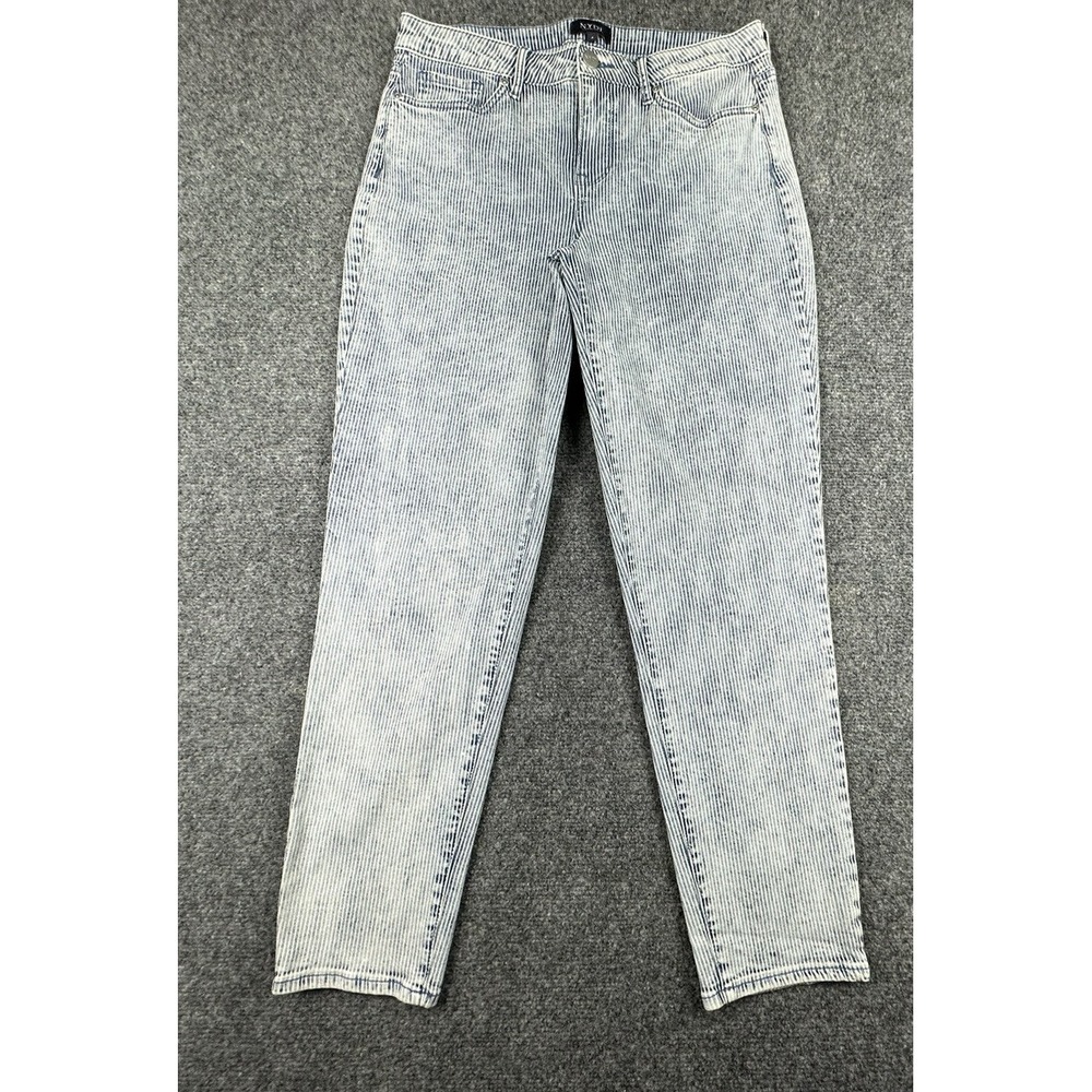 NYDJ Jean Size 4 Blue White Striped Skinny Preppy Cotton Spandex Y2K Retro Women